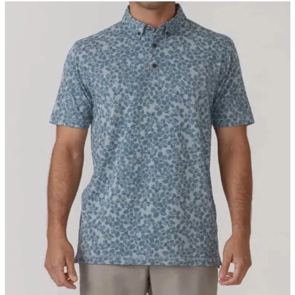 Linksoul Men's Printed Anza Polo Stargazer Heather Teal Floral Size Large Cotton